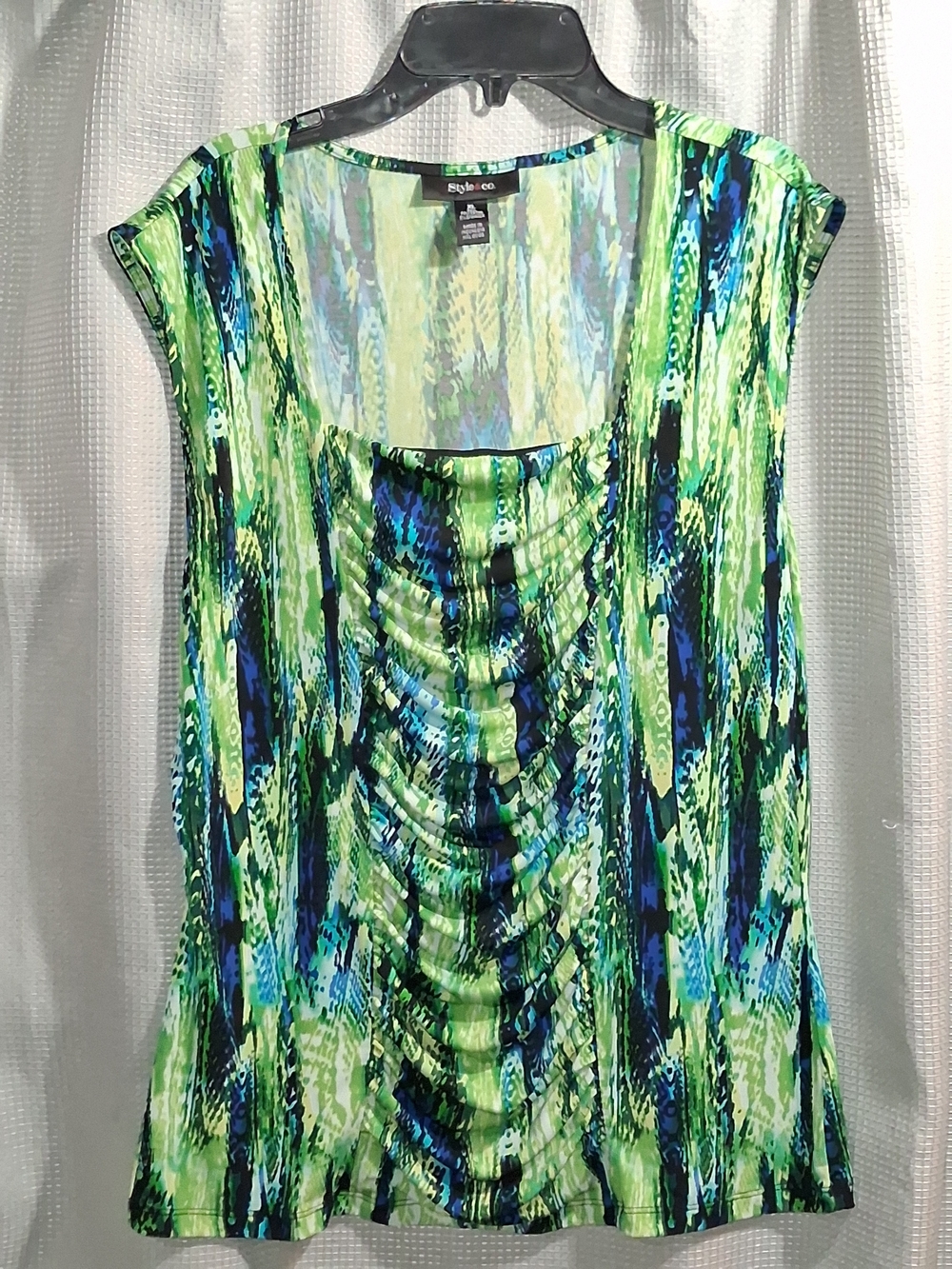 Style & Co. Green Multi-Stripe Ruched Scoop Neck Women's Top